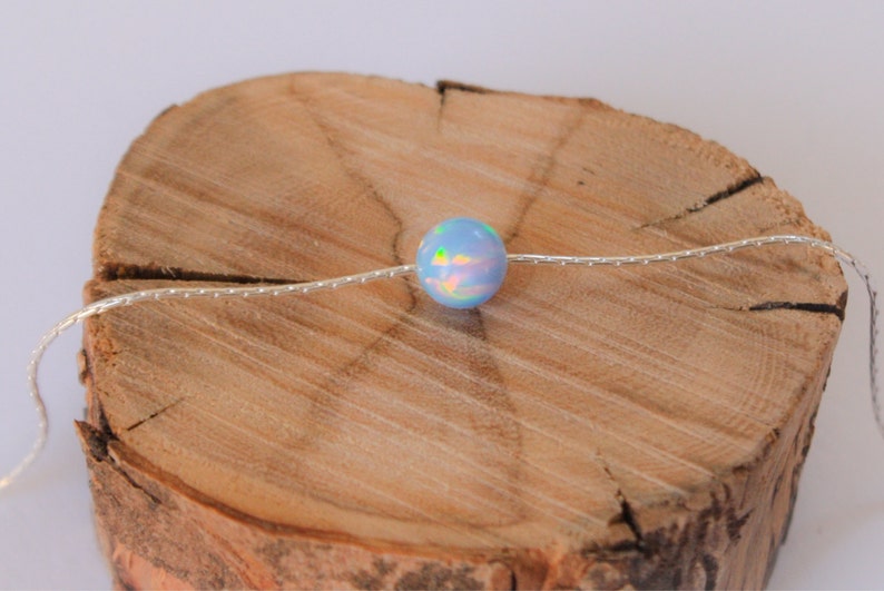 Opal necklace, opal ball necklace, opal silver necklace, tiny dot necklace opal bead necklace dot necklace blue opal necklace synthetic opal image 4