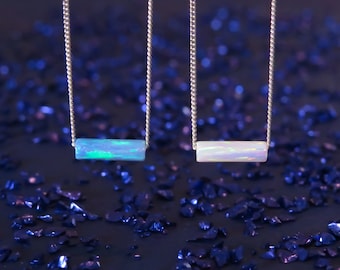 Opal necklace, opal tube necklace, opal silver necklace, opal jewelry, tiny dot necklace, opal bead necklace dot necklace blue opal necklace