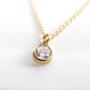 Diamond Solitaire Necklace, Gold CZ Necklace, CZ Diamond Necklace, Minimalist necklace, bridesmaid gift, Simple Delicate Necklace