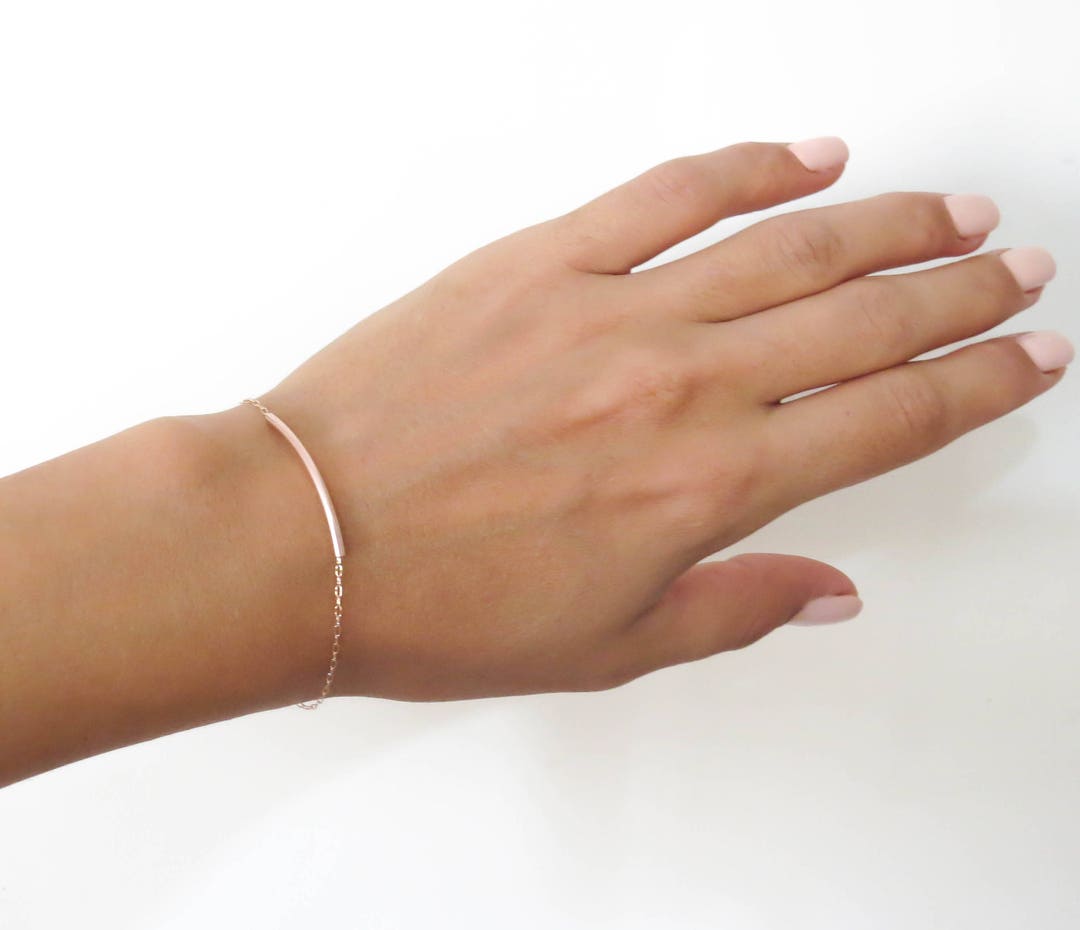 Rose Gold Bracelet Rose Gold Tube Bracelet Dainty Gold Etsy