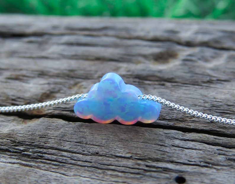 Opal necklace, Cloud opal necklace, white opal necklace, opal gold necklace, opal jewelry, child necklace, opal jewelry, synthetic opal image 4