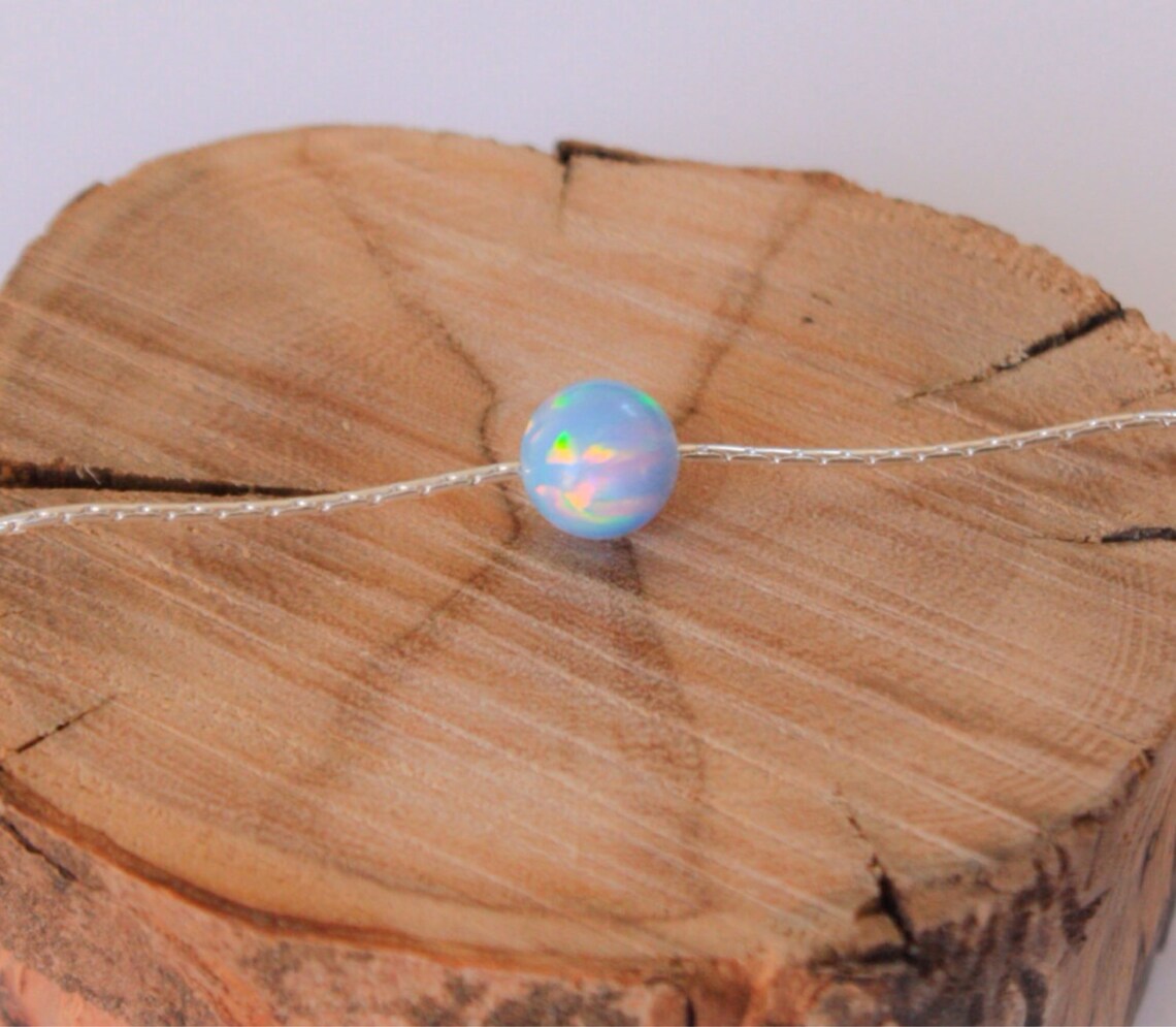 Opal Necklace Opal Ball Necklace Opal Silver Necklace Opal Etsy