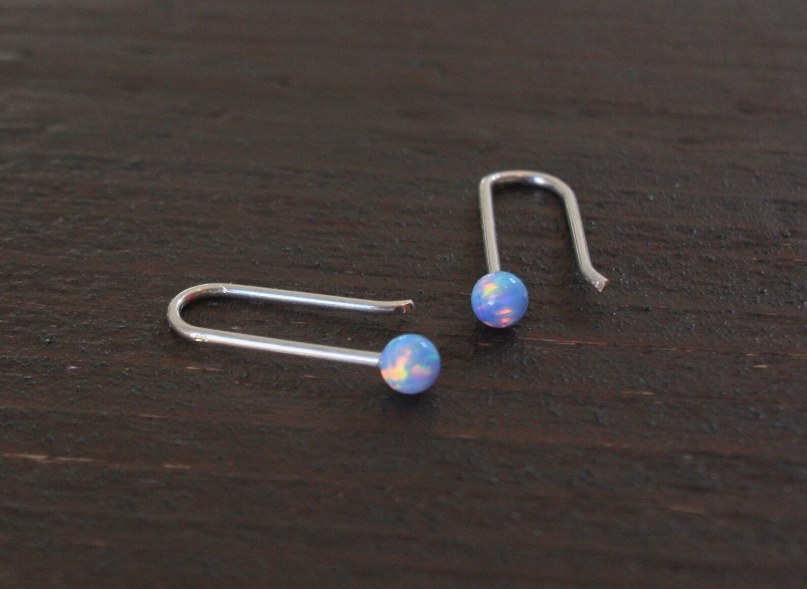 Opal Stud Earrings Classic 3mm Sterling Silver Studs Blue Etsy