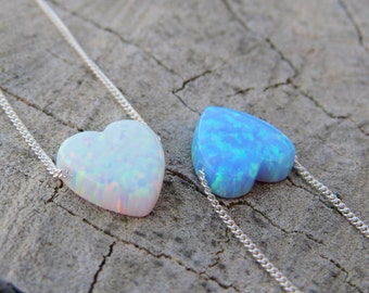 Opal necklace, heart necklace, silver necklace, opal heart necklace, silver heart necklace, silver opal necklace, blue opal jewelry