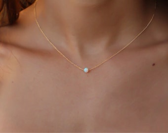 Opal jewelry, white opal necklace, opal rose gold necklace, opal necklace, opal bead necklace, dot necklace synthetic opal jewelry