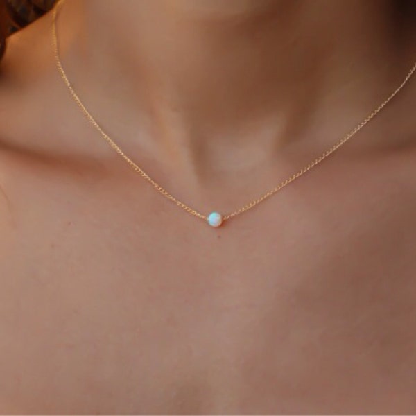 Opal jewelry, white opal necklace, opal rose gold necklace, opal necklace, opal bead necklace, dot necklace synthetic opal jewelry