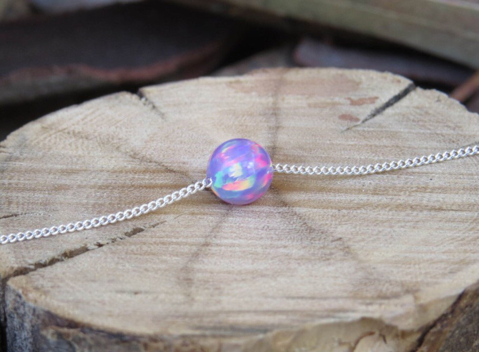Opal Necklace Opal Ball Necklace Opal Silver Necklace Opal Etsy