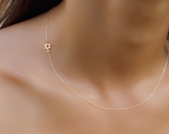 Davidster-ketting, kleine gouden davidster-ketting gouden ketting, gouden ketting, zijwaartse davidster-ketting, gouden magen david-ketting
