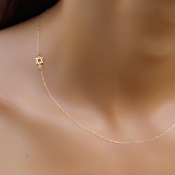 Star of david necklace,tiny gold star of david gold necklace, gold necklace, sideways star of david necklace, gold Magen david necklace
