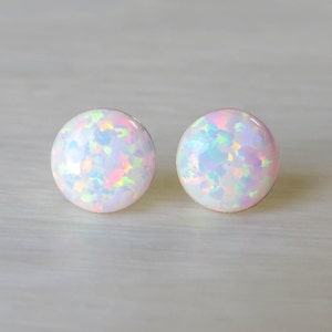 Opal Earrings, Opal Stud Earrings, White Opal Stud Earrings, Blue Opal Stud Earrings, Blue Opal Earrings ,Stud Earrings synthetic Opal Studs image 1