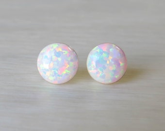 Opal Earrings, Opal Stud Earrings, White Opal Stud Earrings, Blue Opal Stud Earrings, Blue Opal Earrings ,Stud Earrings synthetic Opal Studs