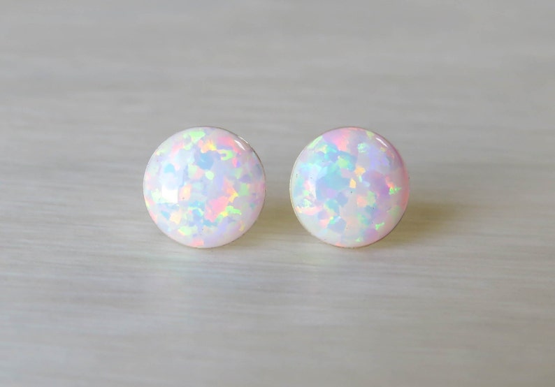 Opal Earrings, Opal Stud Earrings, White Opal Stud Earrings, Blue Opal Stud Earrings, Blue Opal Earrings ,Stud Earrings synthetic Opal Studs 