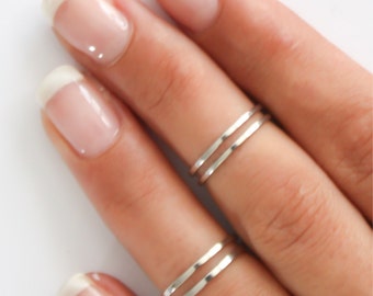 Sterling Silver stacking rings, Above the knuckle rings, sterling silver midi ring set, plain band midi rings, silver shiny thin rings