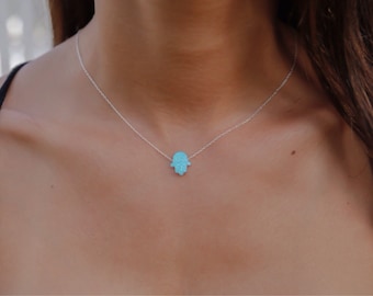 Opal hamsa necklace, opal hand necklace, opal necklace, sterling silver necklace evil eye necklace silver hand necklace opal jewelry