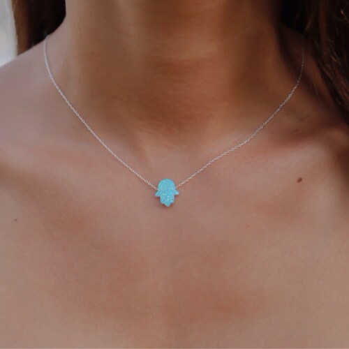 Opal Hamsa Necklace Opal Hand Necklace 