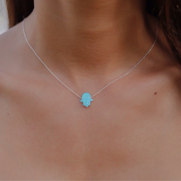 Opal hamsa necklace, opal hand necklace, opal necklace, sterling silver necklace evil eye necklace silver hand necklace opal jewelry