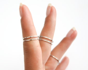 Sterling Silver rings, Above the Knuckle Rings - Sterling silver knuckle ring set Plain Band Knuckle Rings, Silver thin shiny rings