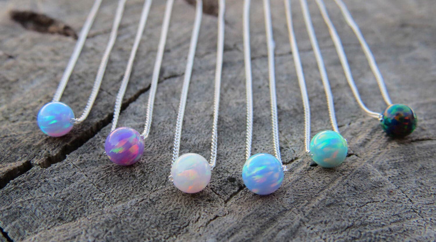 Opal Necklace Opal Ball Necklace Opal Silver Necklace Opal Etsy