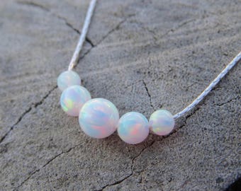Opal necklace, opal ball necklace, opal silver necklace, opal jewelry, tiny dot necklace, opal bead necklace, dot necklace, white opal