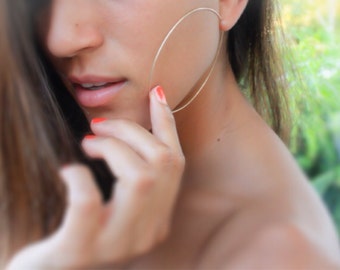 Huge 3&quot; thin Gold Hoops Earrings, Simple XXXL Large Earrings, large gold hoops Hand Crafted In 14k Gold Filled minimal earrings