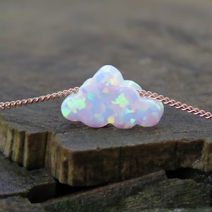 Opal necklace, Cloud opal necklace, white opal necklace, opal gold necklace, opal jewelry, child necklace, opal jewelry, synthetic opal image 2