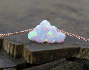White Opal Necklace, 14K Gold Plated Silver Pendant