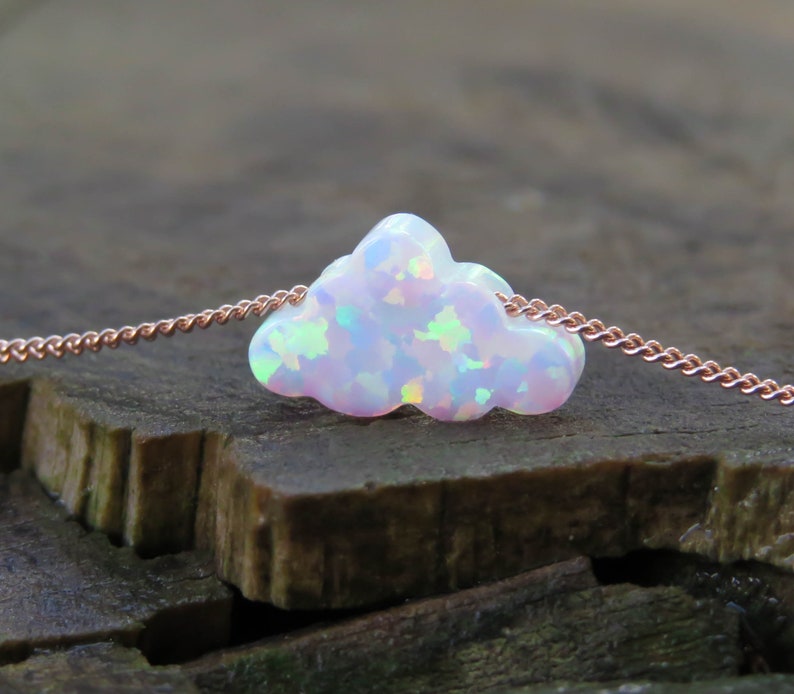 Opal necklace, Cloud opal necklace, white opal necklace, opal gold necklace, opal jewelry, child necklace, opal jewelry, synthetic opal image 2