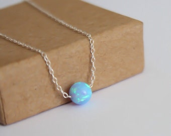 Opal necklace, opal ball necklace, opal silver necklace, opal jewelry, tiny dot necklace, opal bead necklace, dot necklace, blue opal