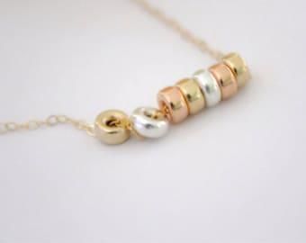 Lucky seven rings necklace, gold beads necklace, beaded necklace, bead necklace, beads necklace, dainty necklace, 7 rings of luck