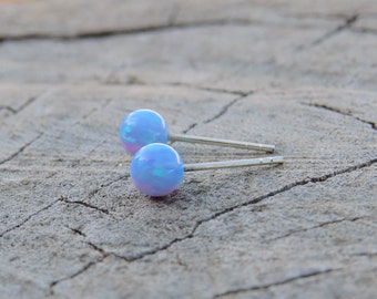 Opal studs, classic 4mm sterling silver Studs, Blue Opal ball stud earrings silver Opal Posts, minimal earrings October Birthstone