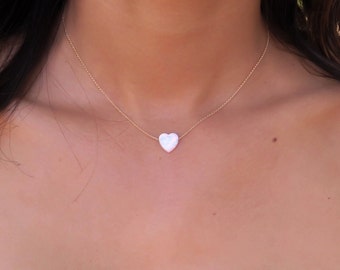 Opal Halskette, Herz Halskette, Gold Halskette, Opal Herz Halskette weißer Opal Halskette, Gold Opal Halskette, weißer Opal Schmuck, Oktober