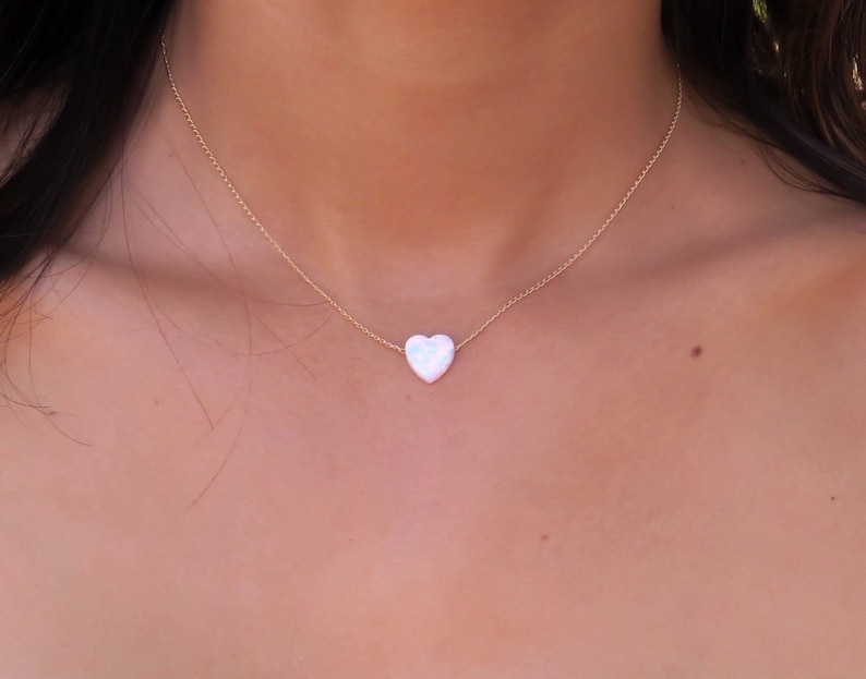 Opal necklace, heart necklace, gold necklace, opal heart necklace white opal necklace, gold opal necklace, white opal jewelry, october image 1
