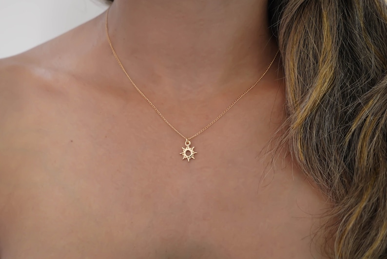 gold sun necklace, gold necklace, sunshine necklace, minimalist necklace, dainty necklace, delicate gold necklace, simple gold necklace image 1