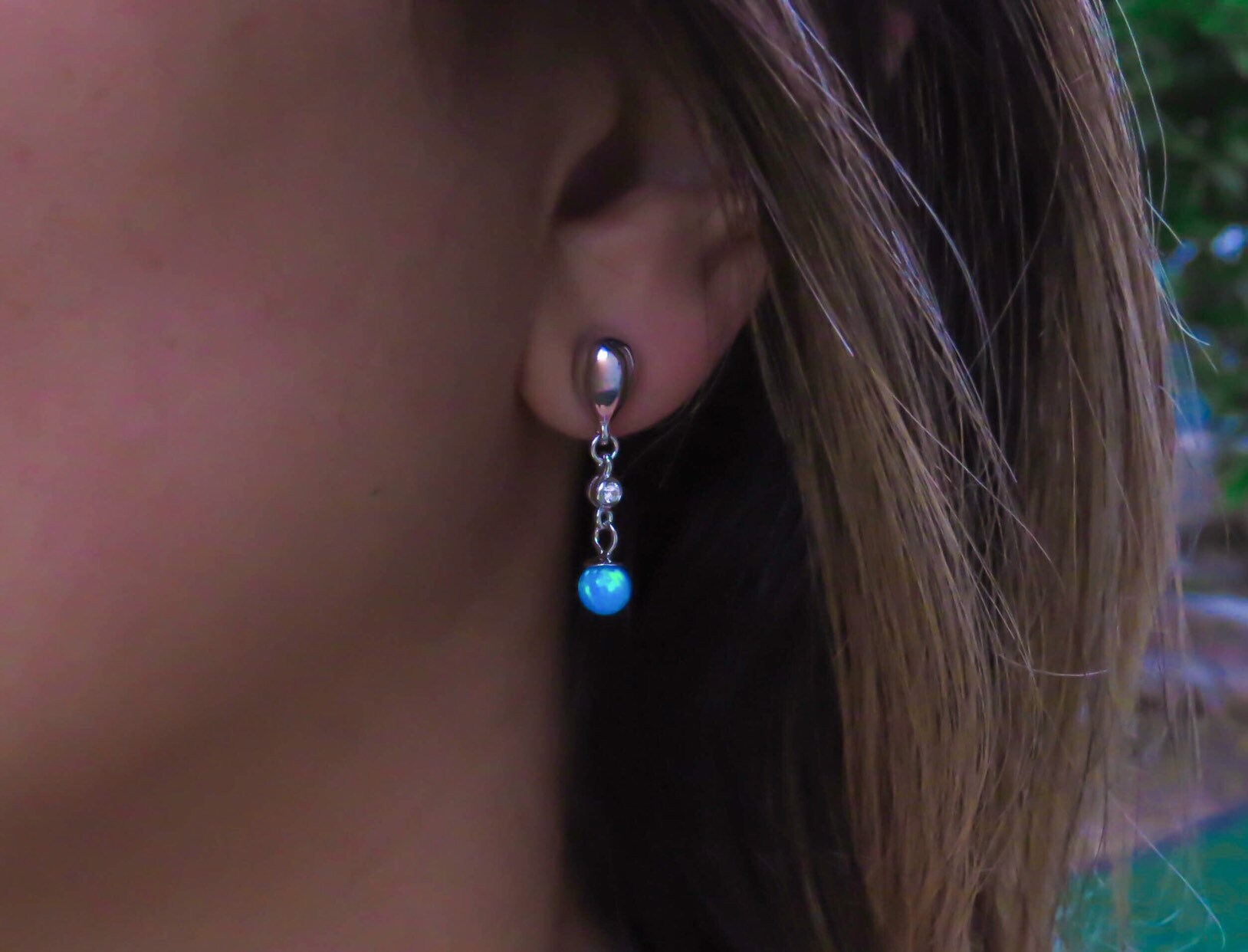 Silver Opal Studs, Silver Opal Drop Earrings, Blue Opal Earrings, Sterling silver earrings, Opal dangles , Minimal earrings, wedding
