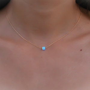 Opal necklace, blue opal necklace, opal jewelry, opal gold necklace, gold filled tiny dot necklace, opal bead necklace