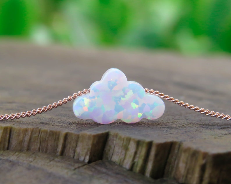 Opal necklace, Cloud opal necklace, white opal necklace, opal gold necklace, opal jewelry, child necklace, opal jewelry, synthetic opal image 1