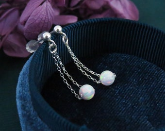 Opal Stud Earrings, White opal dangle earrings, White Opal studs, Silver minimal earrings, October Birthstone, Opal jewelry, Synthetic opal