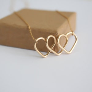 Love necklace, Triple heart necklace, eternity necklace, three hearts, gold heart, uniqe gold necklace, gold infinity, eternity love