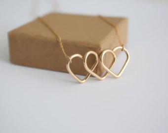 Love necklace, Triple heart necklace, eternity necklace, three hearts, gold heart, uniqe gold necklace, gold infinity, eternity love