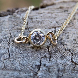 Gold Solitaire Necklace, Gold Necklace, CZ Diamond Necklace, cubic zirconia necklace, bridesmaid gift, Simple Delicate Necklace, everyday