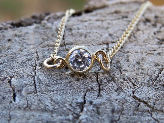 Gold Solitaire Necklace Gold Necklace CZ Diamond Necklace - Etsy