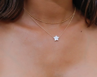 Tiny pearl Star necklace, June Birthstone, star pearl necklace, freshwater pearl necklace, small white star, star gold necklace