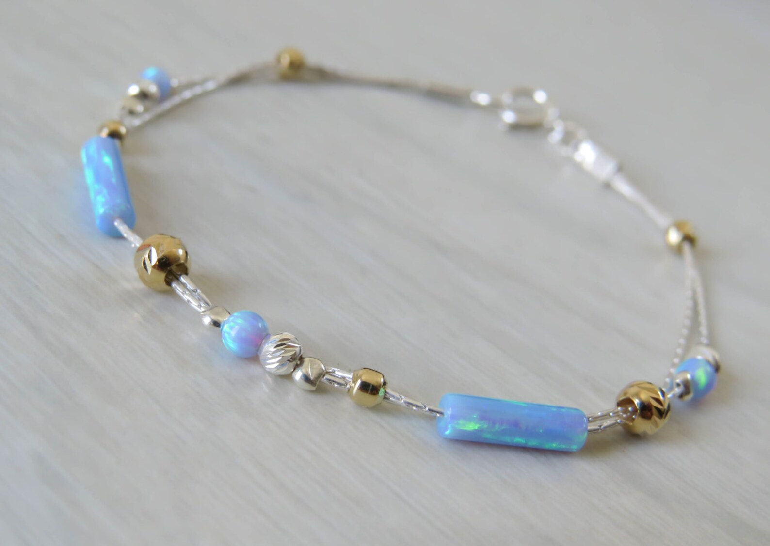 Blue Opal Bracelet Opal Bead Bracelet Opal Silver Bracelet Etsy