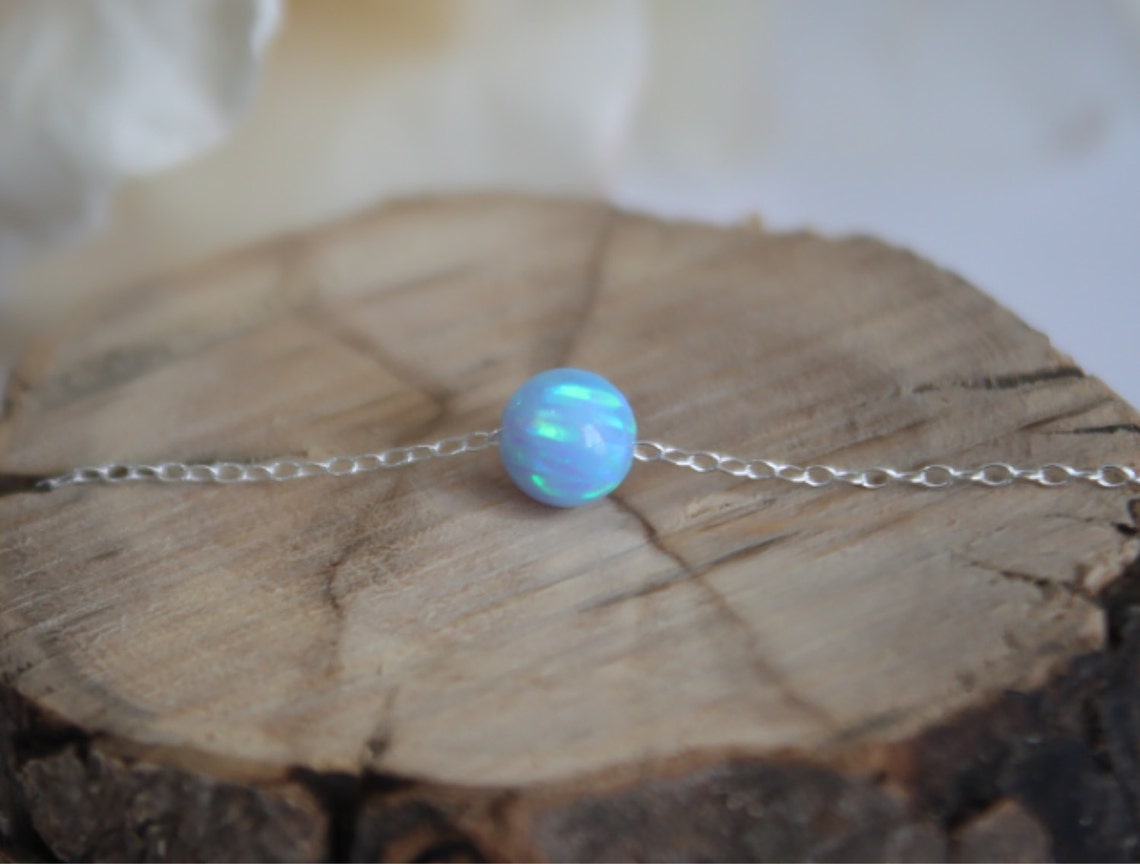 Opal Necklace Opal Ball Necklace Opal Silver Necklace Opal Etsy