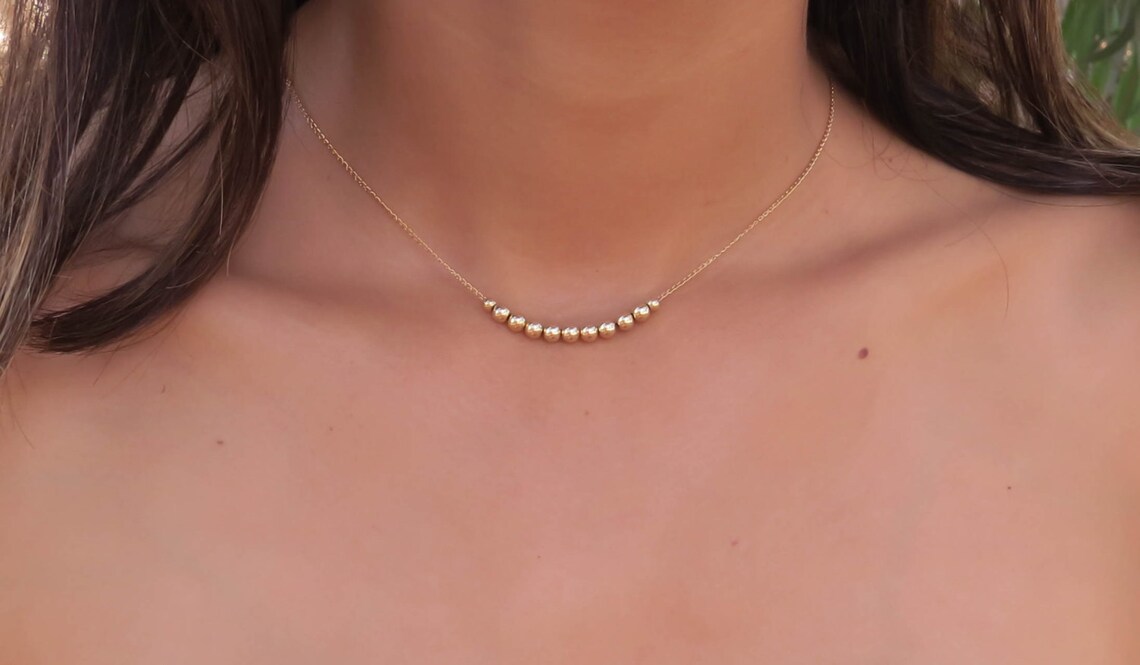 Gold Necklace Gold Beads Necklace Gold Beaded Necklace Gold Etsy