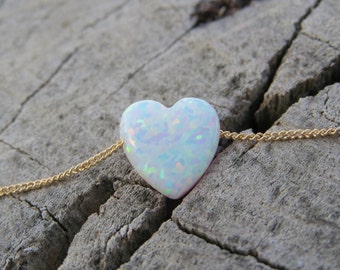 Opal Necklace Heart Necklace Gold Necklace Opal Heart Necklace White Opal Necklace October Birthstone Gift for Her Synthetic Opal Etsy