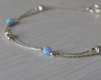 blue Opal bracelet, opal bead bracelet, opal silver bracelet, opal jewelry, tiny opal bracelet, beaded bracelet, minimal bracelet