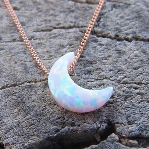 Opal necklace, opal moon necklace, white opal necklace, opal gold necklace, opal jewelry crescent moon necklace, opal jewelry Synthetic opal