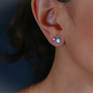 Opal Earrings, Opal Stud Earrings, White Opal Stud Earrings, Blue Opal Stud Earrings, Blue Opal Earrings ,Stud Earrings synthetic Opal Studs image 5