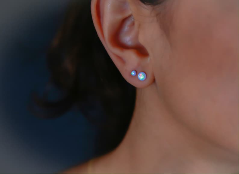 Opal Earrings, Opal Stud Earrings, White Opal Stud Earrings, Blue Opal Stud Earrings, Blue Opal Earrings ,Stud Earrings synthetic Opal Studs image 5